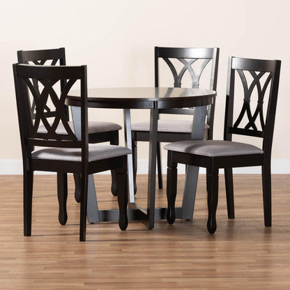 Baxton Studio - Aggie Dining Set in Grey/Dark Brown - Lindy-Grey/Dark Brown-5PC Dining Set view 9