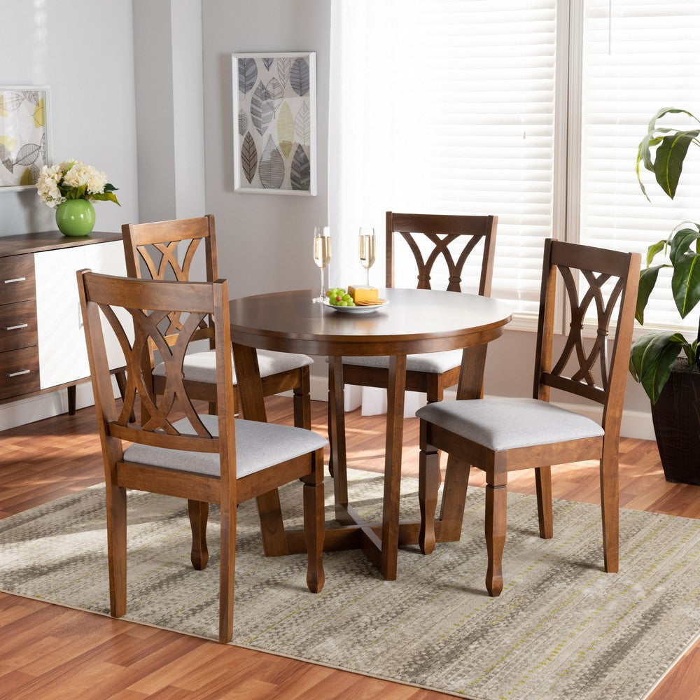 Baxton Studio - Aggie Dining Set in Grey/Walnut - Aggie-Grey/Walnut-5PC Dining Set view 7