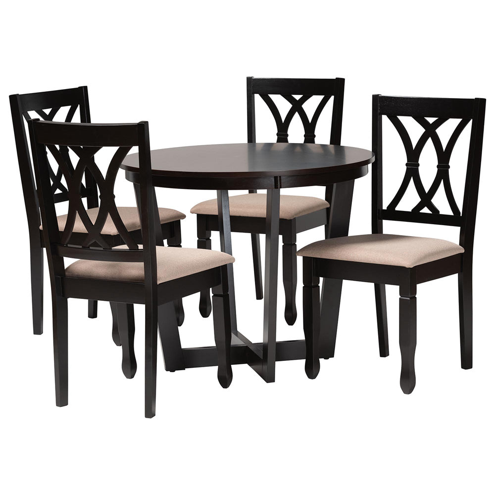 Baxton Studio - Aggie Dining Set in Sand/Dark Brown - Lindy-Sand/Dark Brown-5PC Dining Set view 1