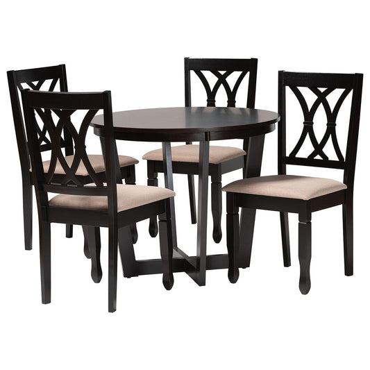 Baxton Studio - Aggie Dining Set in Sand/Dark Brown - Lindy-Sand/Dark Brown-5PC Dining Set view 1