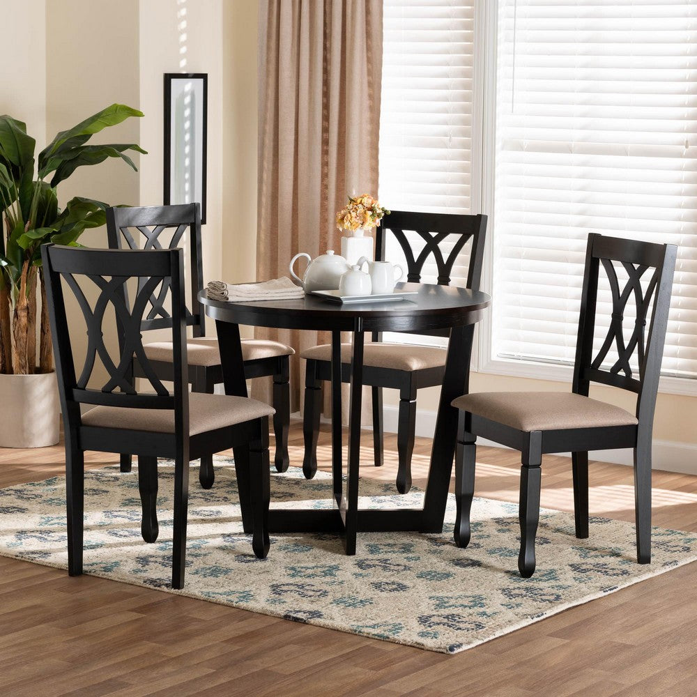 Baxton Studio - Aggie Dining Set in Sand/Dark Brown - Lindy-Sand/Dark Brown-5PC Dining Set view 8