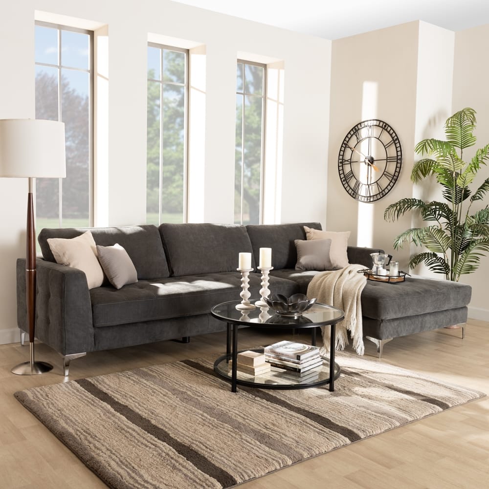 Baxton Studio - Agnew Sectional Sofa in Grey - U9320S-LRCC-RFC Sectional view 3