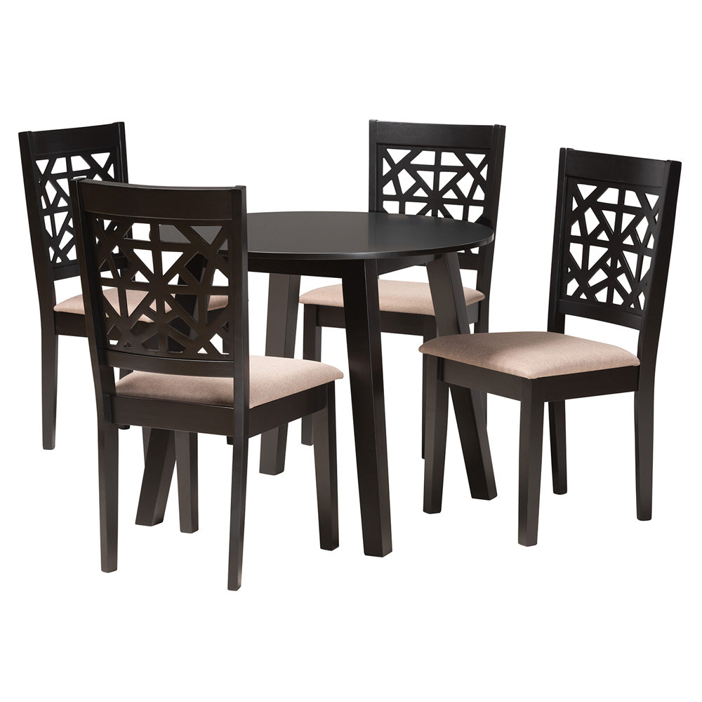 Baxton Studio - Aiden Dining Set in Beige/Dark Brown - Alice-Sand/Dark Brown-5PC Dining Set view 1
