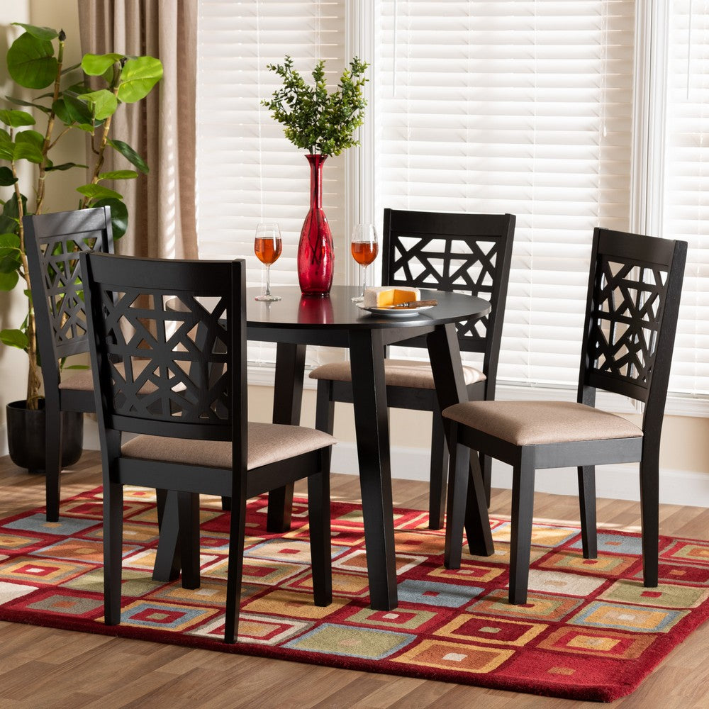 Baxton Studio - Aiden Dining Set in Beige/Dark Brown - Alice-Sand/Dark Brown-5PC Dining Set view 8