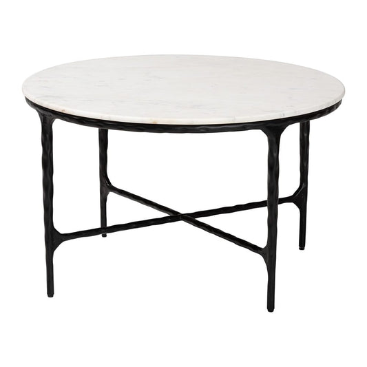 Baxton Studio - Akanji Coffee Table in Marble White/Black - FUR6879-Marble Top Hammer Round-CT view 1