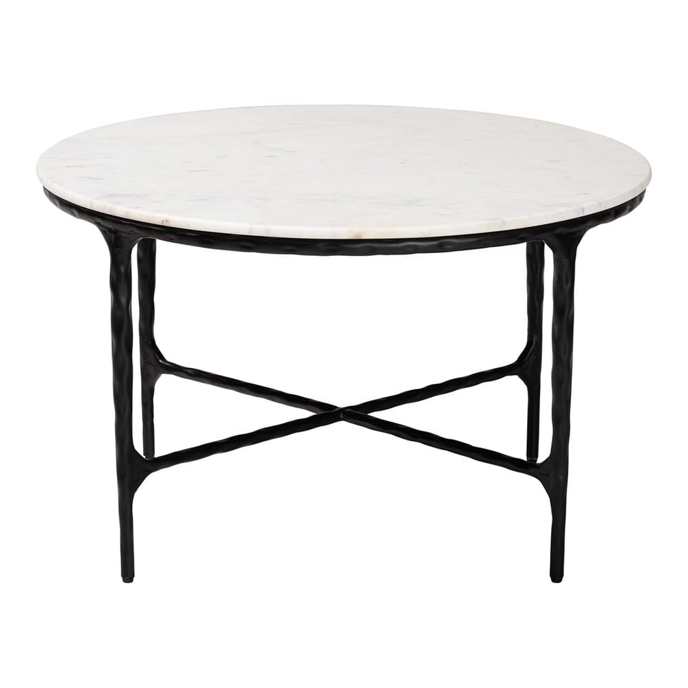 Baxton Studio - Akanji Coffee Table in Marble White/Black - FUR6879-Marble Top Hammer Round-CT view 2