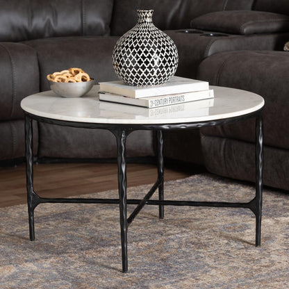 Baxton Studio - Akanji Coffee Table in Marble White/Black - FUR6879-Marble Top Hammer Round-CT view 6