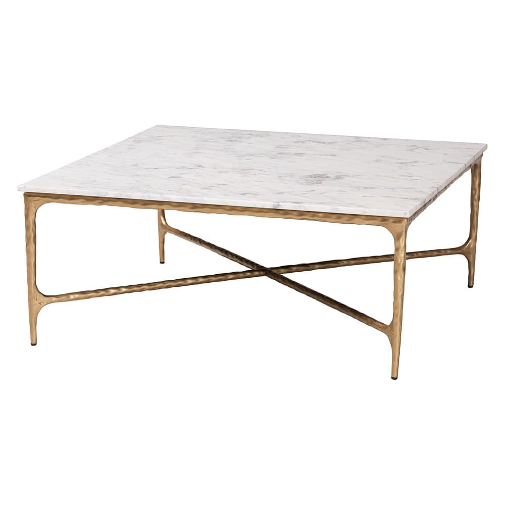 Baxton Studio - Akanji Coffee Table in Marble White/Gold - FUR6885-Natural Marble Top Square-CT view 1