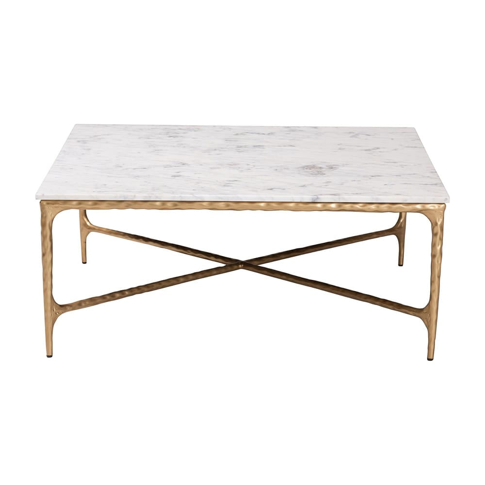 Baxton Studio - Akanji Coffee Table in Marble White/Gold - FUR6885-Natural Marble Top Square-CT view 2