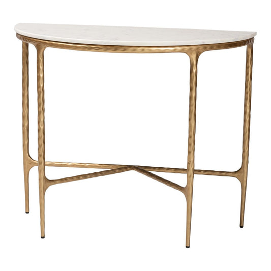 Baxton Studio - Akanji Console Table in Marble White/Gold - FUR6886-Natural Marble Top D-Console Table view 1