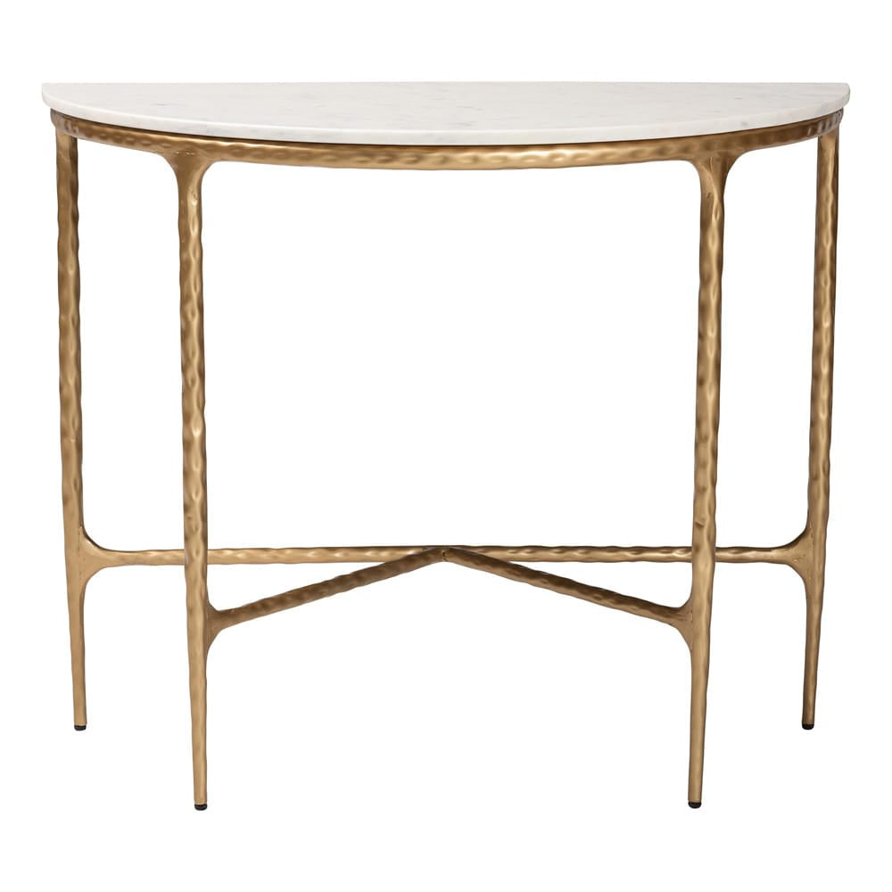 Baxton Studio - Akanji Console Table in Marble White/Gold - FUR6886-Natural Marble Top D-Console Table view 2