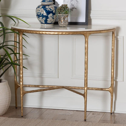 Baxton Studio - Akanji Console Table in Marble White/Gold - FUR6886-Natural Marble Top D-Console Table view 7