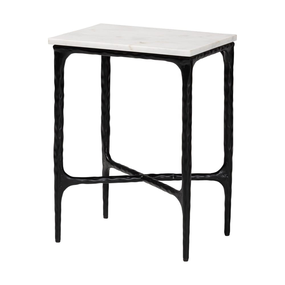 Baxton Studio - Akanji End Table in Marble White/Black - FUR6882-Marble Top Hammer Rectangle-ET view 1