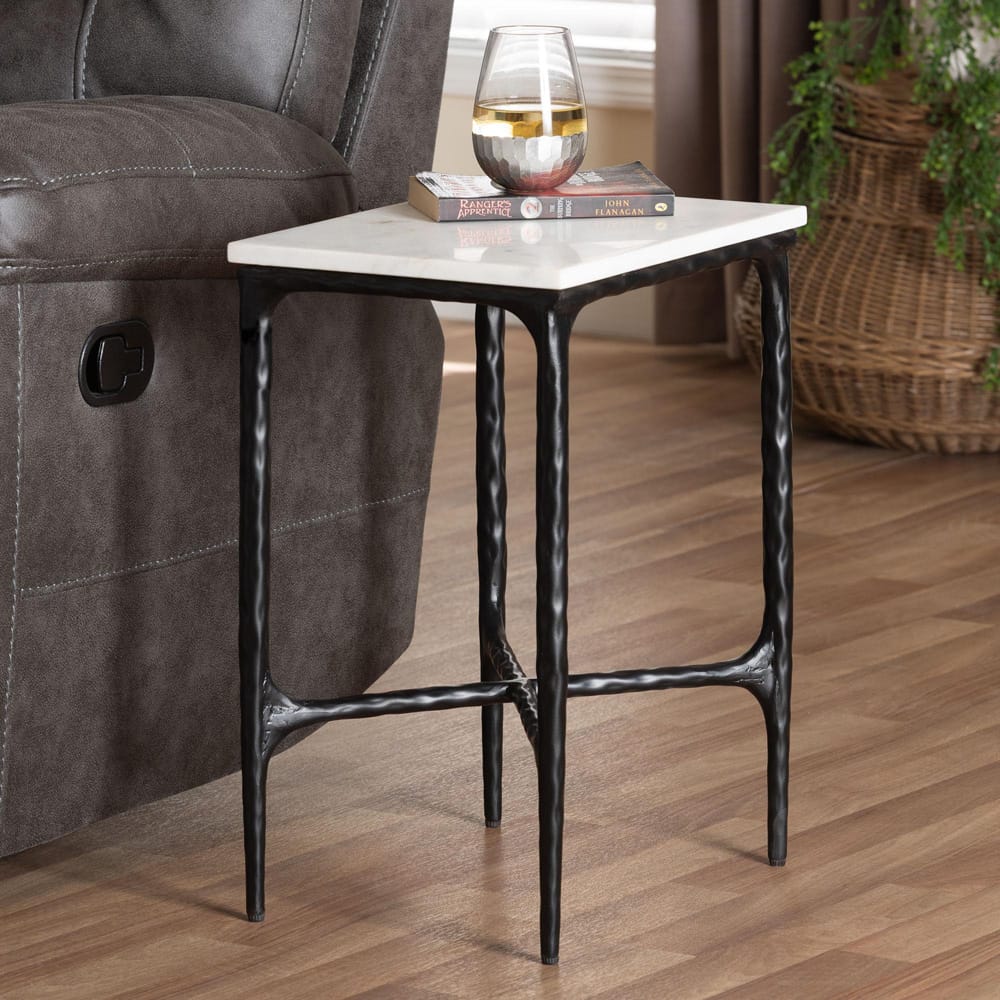 Baxton Studio - Akanji End Table in Marble White/Black - FUR6882-Marble Top Hammer Rectangle-ET view 6