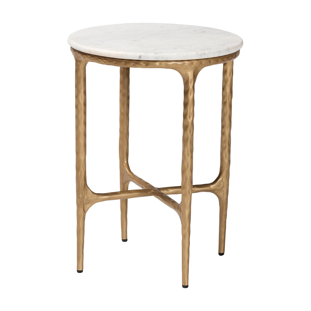 Baxton Studio - Akanji End Table in Marble White/Gold - FUR6895-Marble Top Hammer Iron-ET view 1