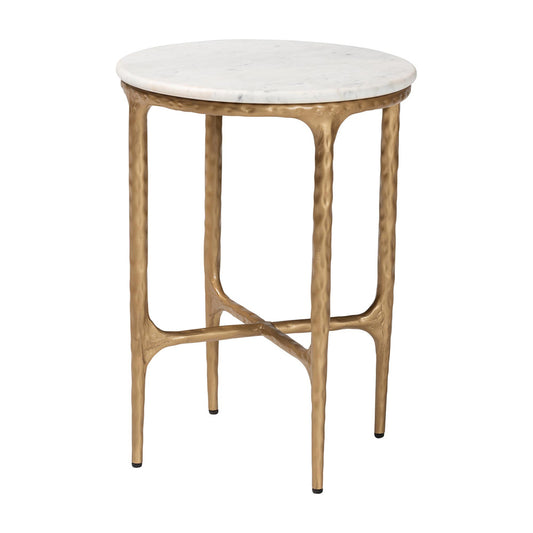 Baxton Studio - Akanji End Table in Marble White/Gold - FUR6895-Marble Top Hammer Iron-ET view 1