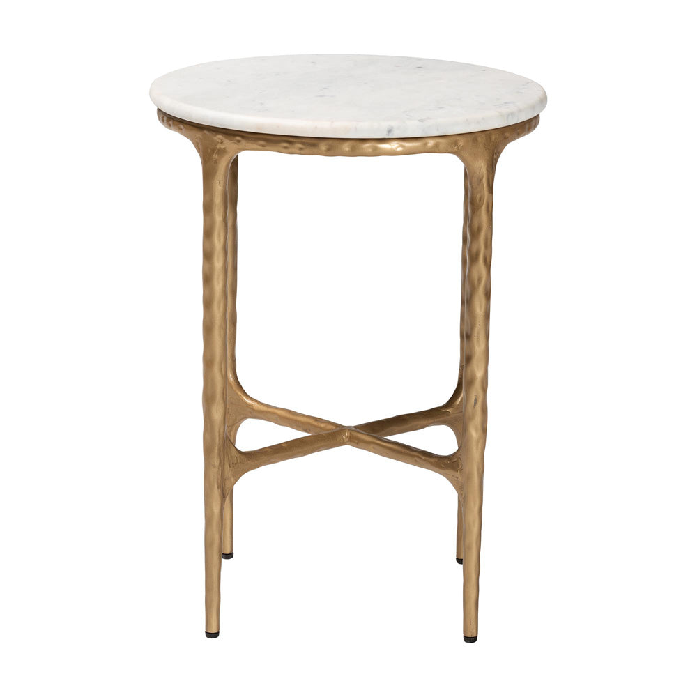 Baxton Studio - Akanji End Table in Marble White/Gold - FUR6895-Marble Top Hammer Iron-ET view 2