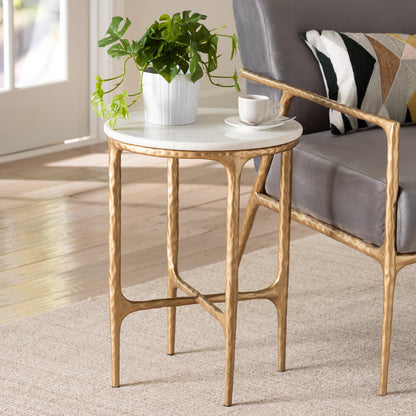 Baxton Studio - Akanji End Table in Marble White/Gold - FUR6895-Marble Top Hammer Iron-ET view 6