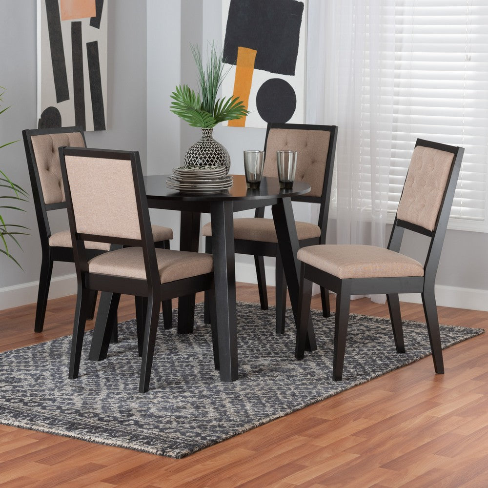 Baxton Studio - Alani Dining Set in Beige/Dark Brown - Alani-Sand/Dark Brown-5PC Dining Set view 8