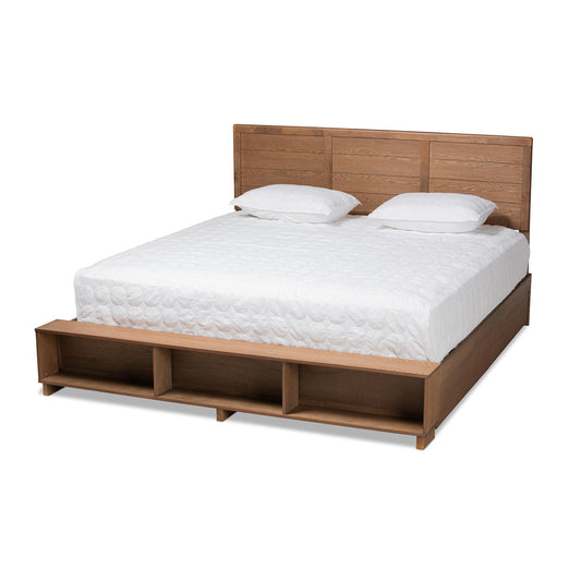 Baxton Studio - Alba King Size Bed in Ash Walnut - Alba-Ash Walnut-King view 1