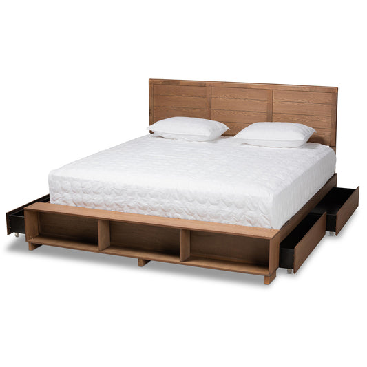 Baxton Studio - Alba King Size Bed in Ash Walnut - Alba-Ash Walnut-King view 2