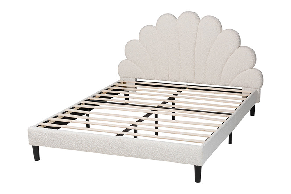 Baxton Studio - Albion Queen Size Bed - BBT61320-Cream Boucle-Queen view 3