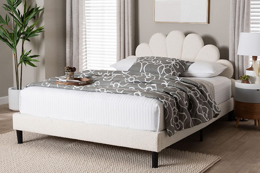 Baxton Studio - Albion Queen Size Bed - BBT61320-Cream Boucle-Queen view 5