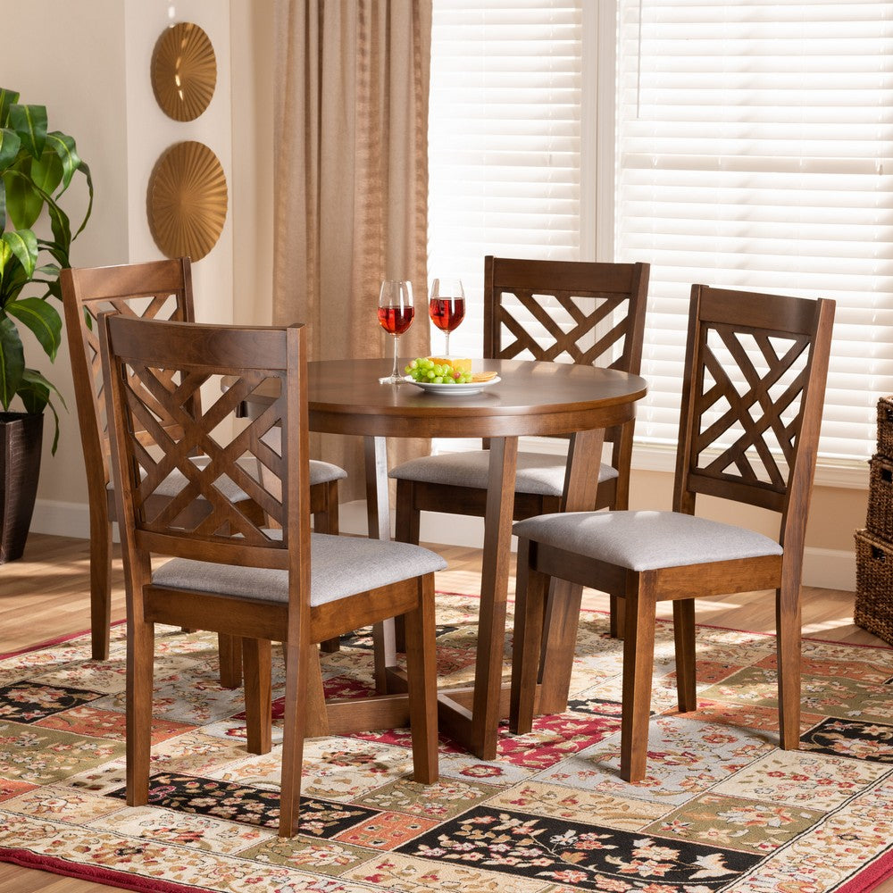Baxton Studio - Alena Dining Set in Grey/Walnut - Alena-Grey/Walnut-5PC Dining Set view 7