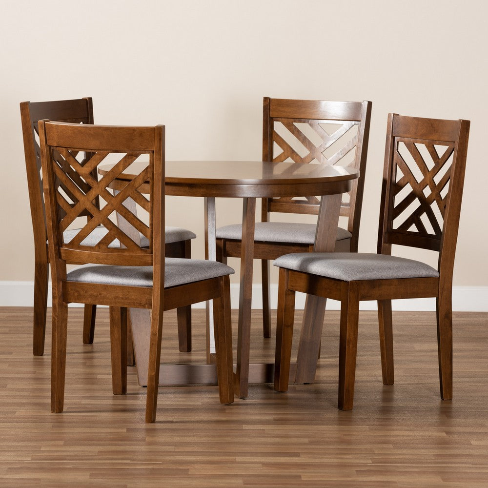 Baxton Studio - Alena Dining Set in Grey/Walnut - Alena-Grey/Walnut-5PC Dining Set view 8