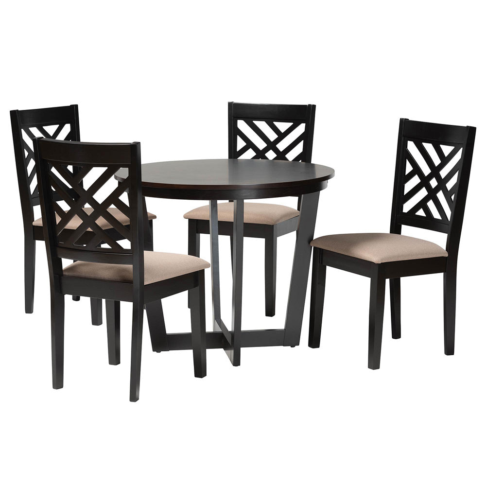 Baxton Studio - Alena Dining Set in Sand/Dark Brown - Jodie-Sand/Dark Brown-5PC Dining Set view 1