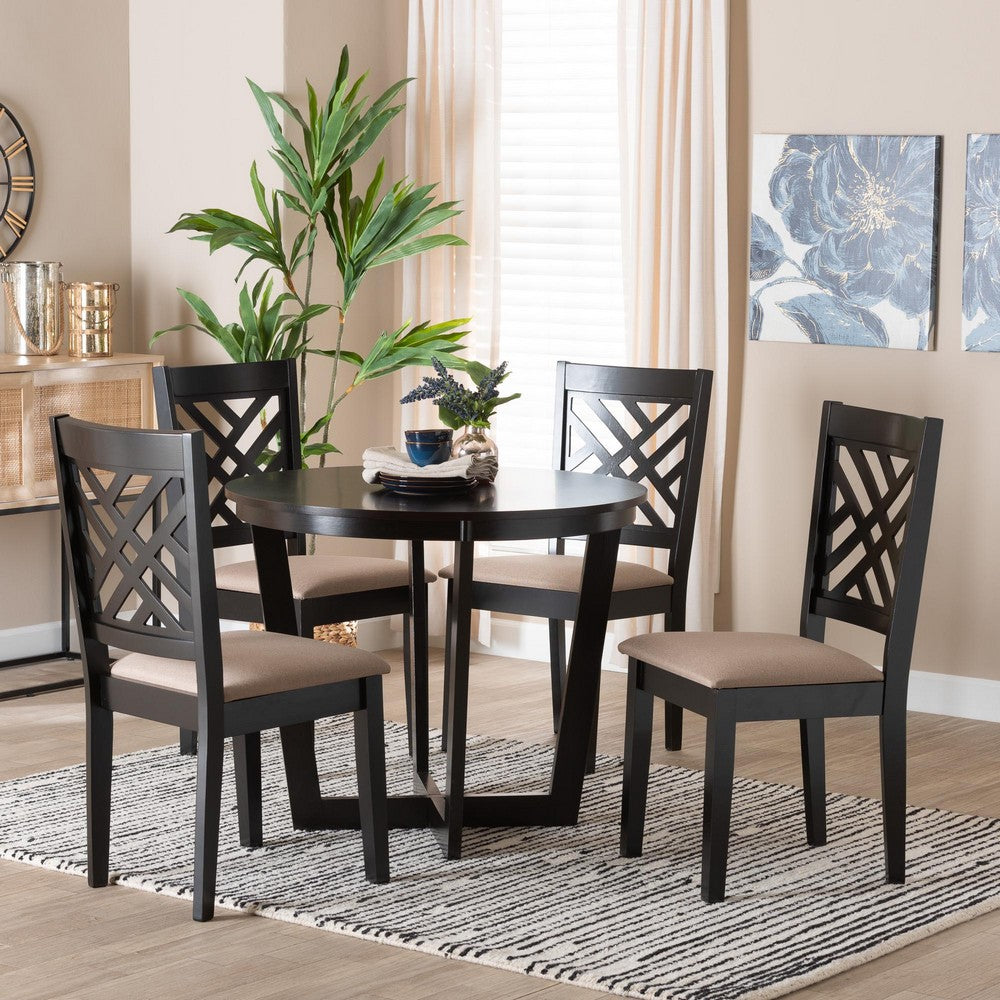 Baxton Studio - Alena Dining Set in Sand/Dark Brown - Jodie-Sand/Dark Brown-5PC Dining Set view 8