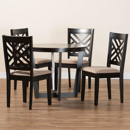 Baxton Studio - Alena Dining Set in Sand/Dark Brown - Jodie-Sand/Dark Brown-5PC Dining Set view 9