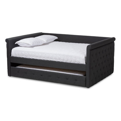 Baxton Studio - Alena Full Size Daybed with Trundle in Dark Grey - CF8825-Dark Grey-Daybed-F/T view 1