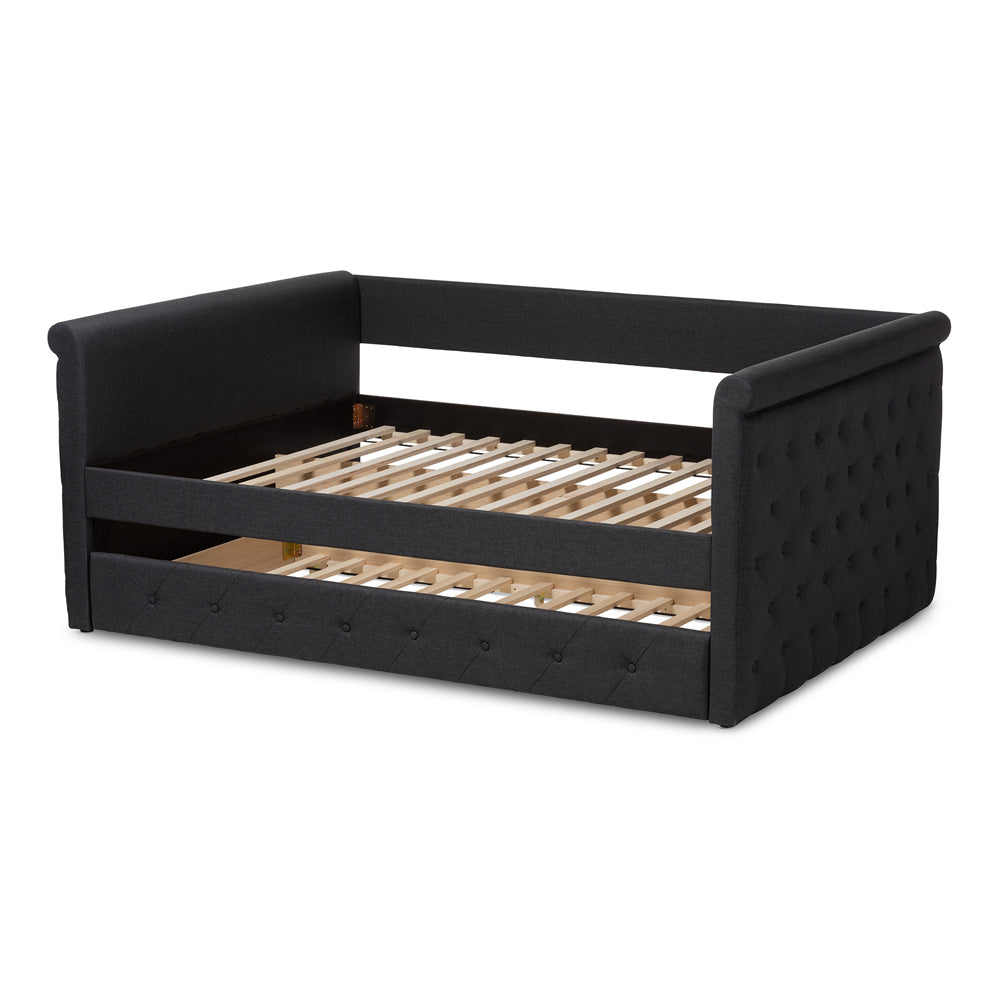 Baxton Studio - Alena Full Size Daybed with Trundle in Dark Grey - CF8825-Dark Grey-Daybed-F/T view 4