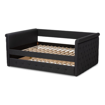 Baxton Studio - Alena Full Size Daybed with Trundle in Dark Grey - CF8825-Dark Grey-Daybed-F/T view 4