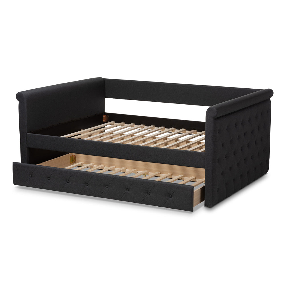 Baxton Studio - Alena Full Size Daybed with Trundle in Dark Grey - CF8825-Dark Grey-Daybed-F/T view 5