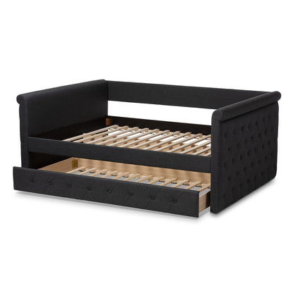 Baxton Studio - Alena Full Size Daybed with Trundle in Dark Grey - CF8825-Dark Grey-Daybed-F/T view 5