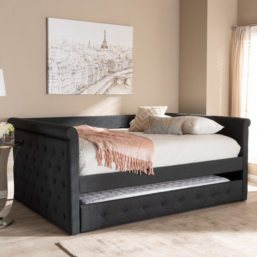 Baxton Studio - Alena Full Size Daybed with Trundle in Dark Grey - CF8825-Dark Grey-Daybed-F/T view 8