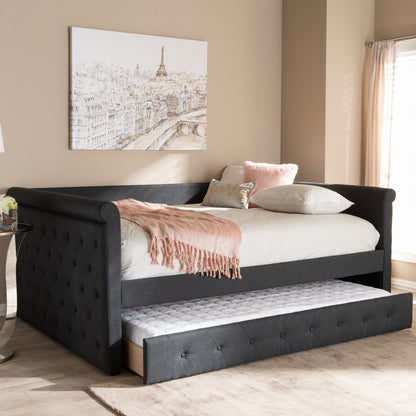 Baxton Studio - Alena Full Size Daybed with Trundle in Dark Grey - CF8825-Dark Grey-Daybed-F/T view 9