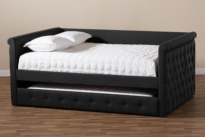 Baxton Studio - Alena Full Size Daybed with Trundle in Dark Grey - CF8825-Dark Grey-Daybed-F/T view 10