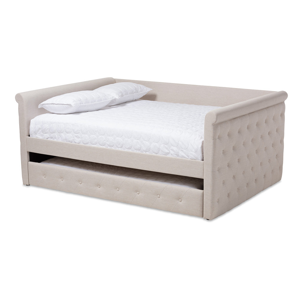 Baxton Studio - Alena Queen Size Daybed with Trundle in Light Beige - CF8825-Light Beige-Daybed-Q/T view 1