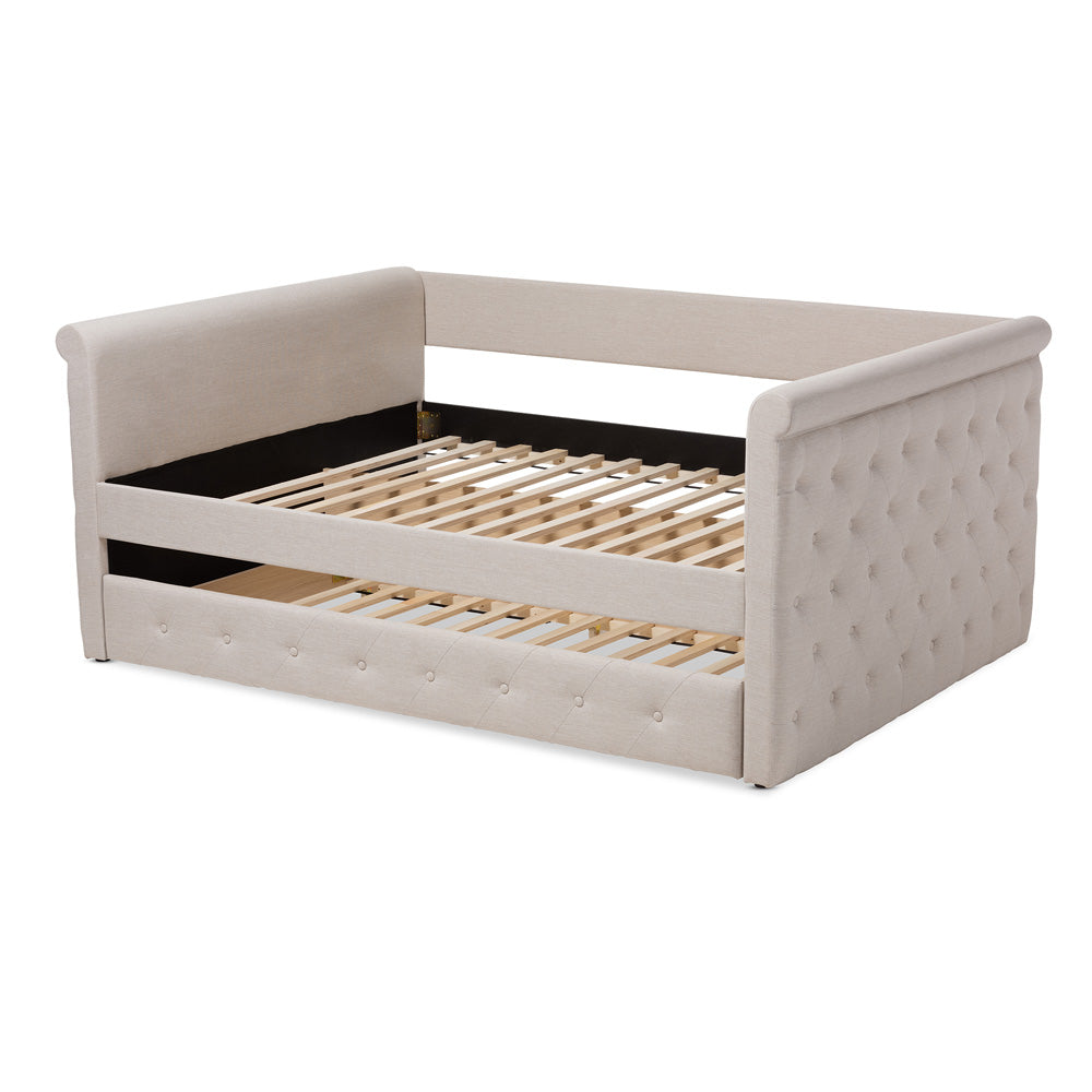 Baxton Studio - Alena Queen Size Daybed with Trundle in Light Beige - CF8825-Light Beige-Daybed-Q/T view 4