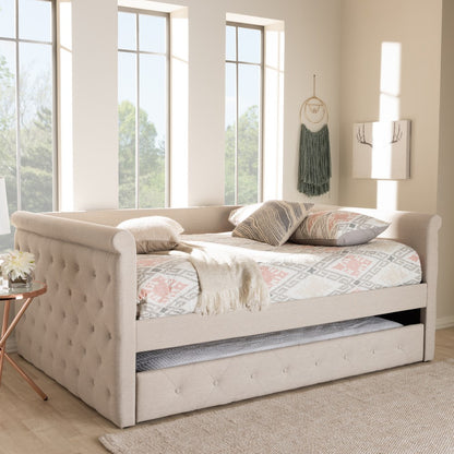 Baxton Studio - Alena Queen Size Daybed with Trundle in Light Beige - CF8825-Light Beige-Daybed-Q/T view 8