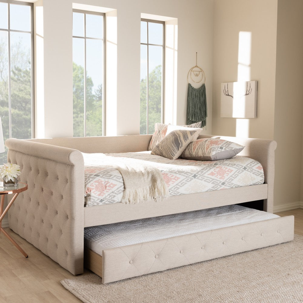 Baxton Studio - Alena Queen Size Daybed with Trundle in Light Beige - CF8825-Light Beige-Daybed-Q/T view 9