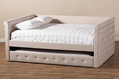 Baxton Studio - Alena Queen Size Daybed with Trundle in Light Beige - CF8825-Light Beige-Daybed-Q/T view 10