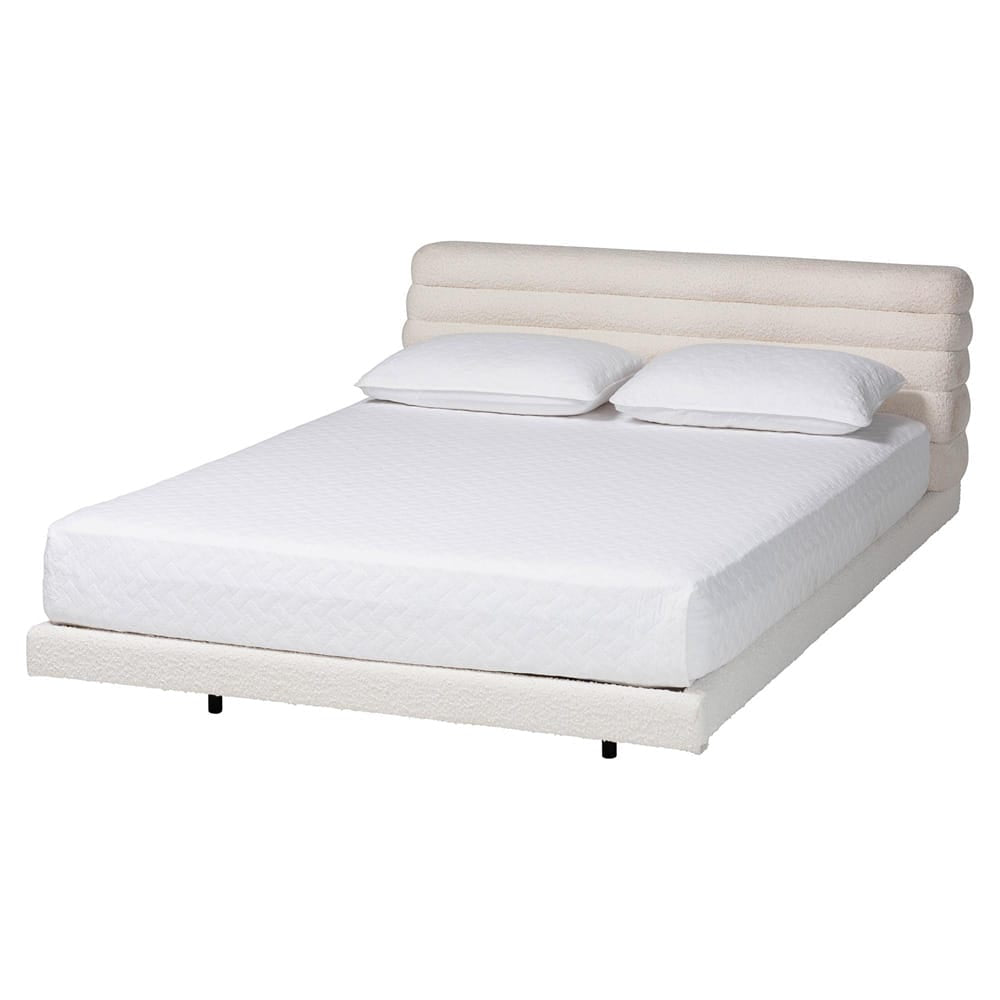Baxton Studio - Alfie Queen Size Bed in Cream/Black - BBT61332-Floating Bed-Cream-Queen view 1