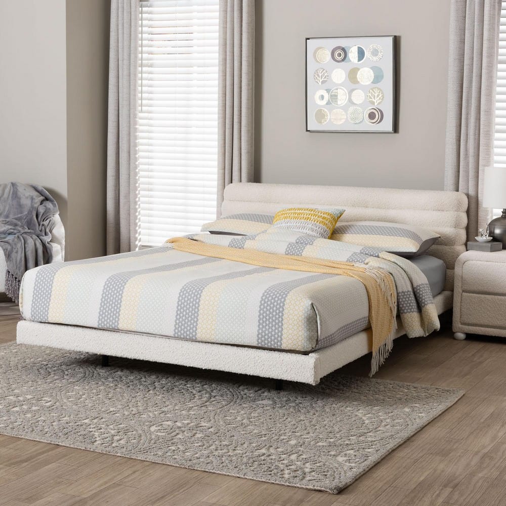 Baxton Studio - Alfie Queen Size Bed in Cream/Black - BBT61332-Floating Bed-Cream-Queen view 6