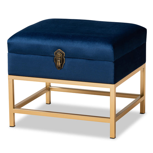 Baxton Studio - Aliana Storage Ottoman in Navy Blue/Gold - JY19B-051S-Navy Blue Velvet/Gold-Otto view 1