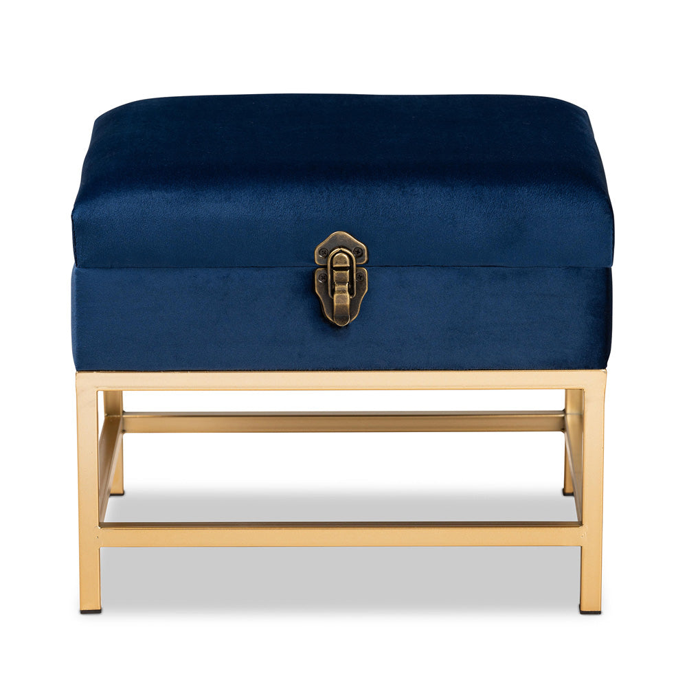 Baxton Studio - Aliana Storage Ottoman in Navy Blue/Gold - JY19B-051S-Navy Blue Velvet/Gold-Otto view 3