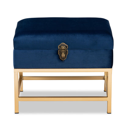 Baxton Studio - Aliana Storage Ottoman in Navy Blue/Gold - JY19B-051S-Navy Blue Velvet/Gold-Otto view 3